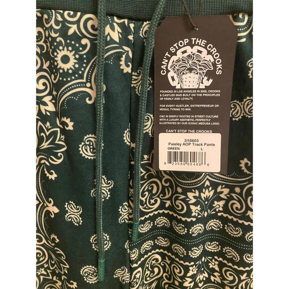 Crooks & Castles Men's L Paisley AOP Jogger Pants Teal Green Blue Sweatpants NWT - Picture 4 of 7